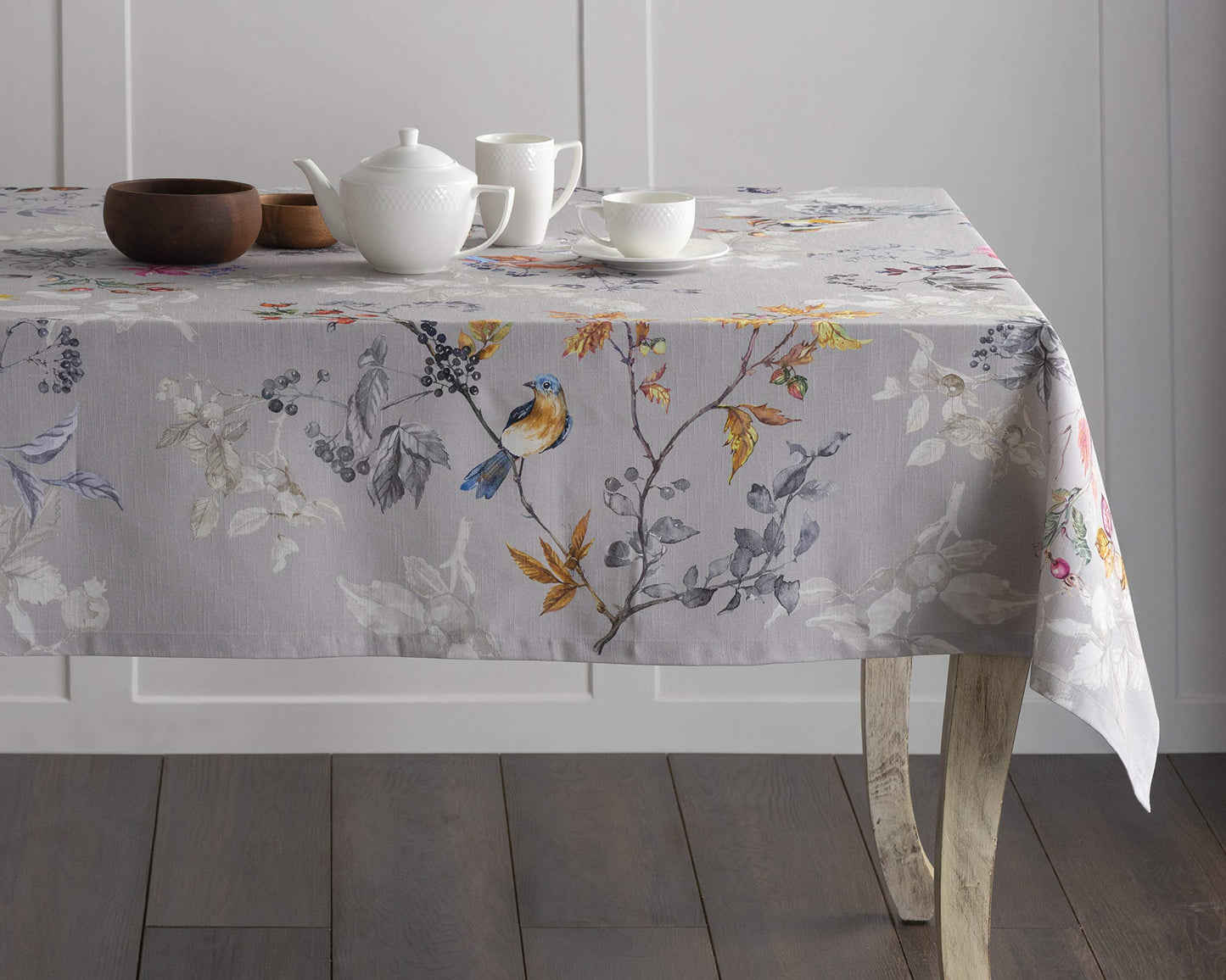Maison d' Hermine Table Cloth Rectangle Table 100% Cotton 70 x 108 Inches Fall Tablecloth Reusable Everyday Use for Thanksgiving Christmas Decorations Dining Farmhouse Party (Equinoxe - Grey)