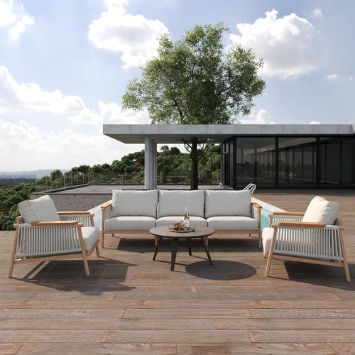 Acanva Modern Aluminum Outdoor Patio Sofa - All-Weather Design with Thick Olefin Cushions | Light Khaki