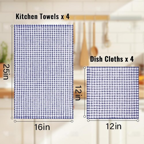 Homaxy Kitchen Towels Set - Super Soft & Absorbent Cotton Dishcloths | 8-Piece, 16x25 & 12x12 Inches, Multi-Color