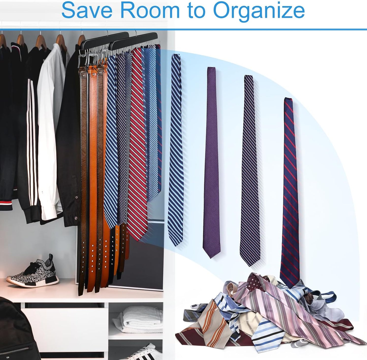 Skiennix Belt Hanger - Sturdy Wood Belt Rack with 14 Hooks for Closet Organization | Black, 1 Pack