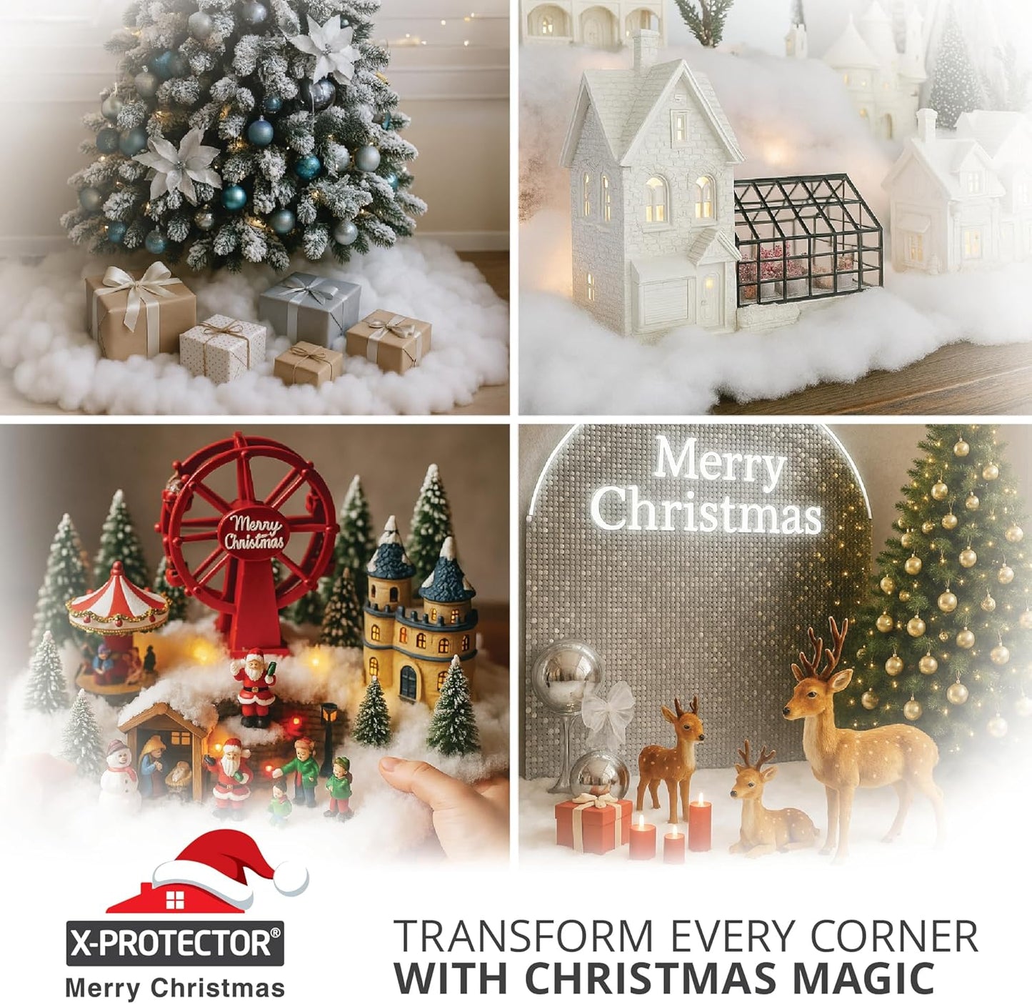 X-Protector Snow Blanket - Large 98.5"x31.5" Artificial Christmas Village Snow Sheet | Faux Snow Table Runner for Holiday Decor