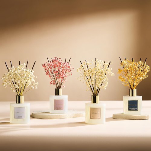 Cocorrína Premium Reed Diffuser Set - Sandalwood Rose with Preserved Baby's Breath | 6.7oz Home Fragrance Decor