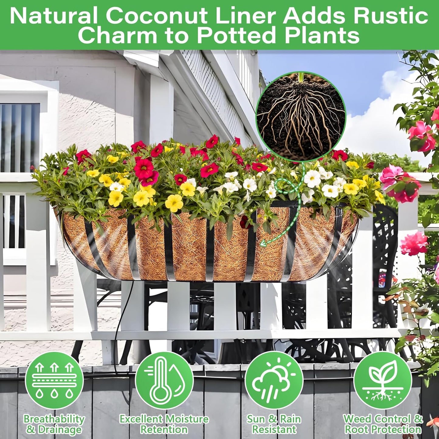 Legigo 30-Inch Coco Liner for Planters - 2 Pack Coconut Coir Basket Liners for Window Boxes & Wall Planters