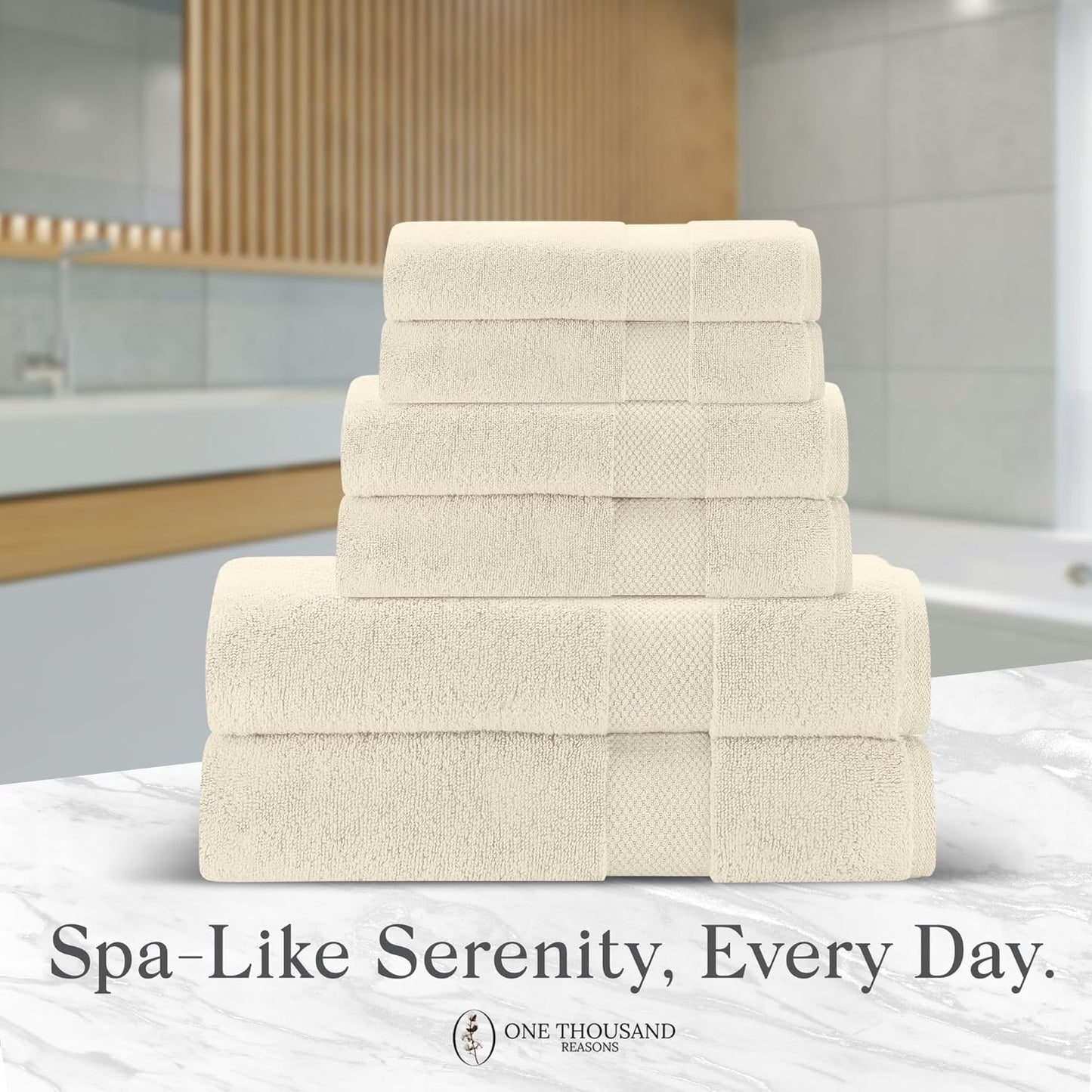 Premium Staple Cotton Bathroom Towel Set - Luxury 6-Piece Beige Bath Towels | High Absorbent & Quick Dry
