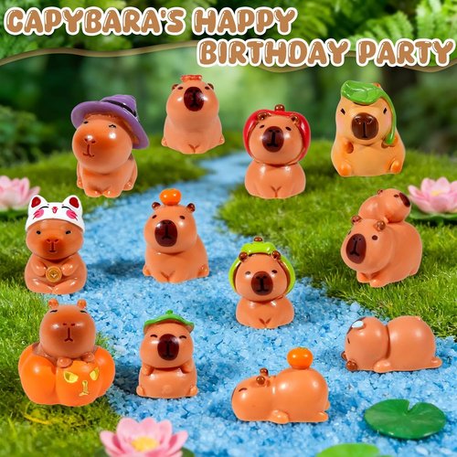 Exasinine Mini Capybara Figurines - 12pcs Resin Set for DIY Fairy Garden Decor | Home & Birthday Gifts