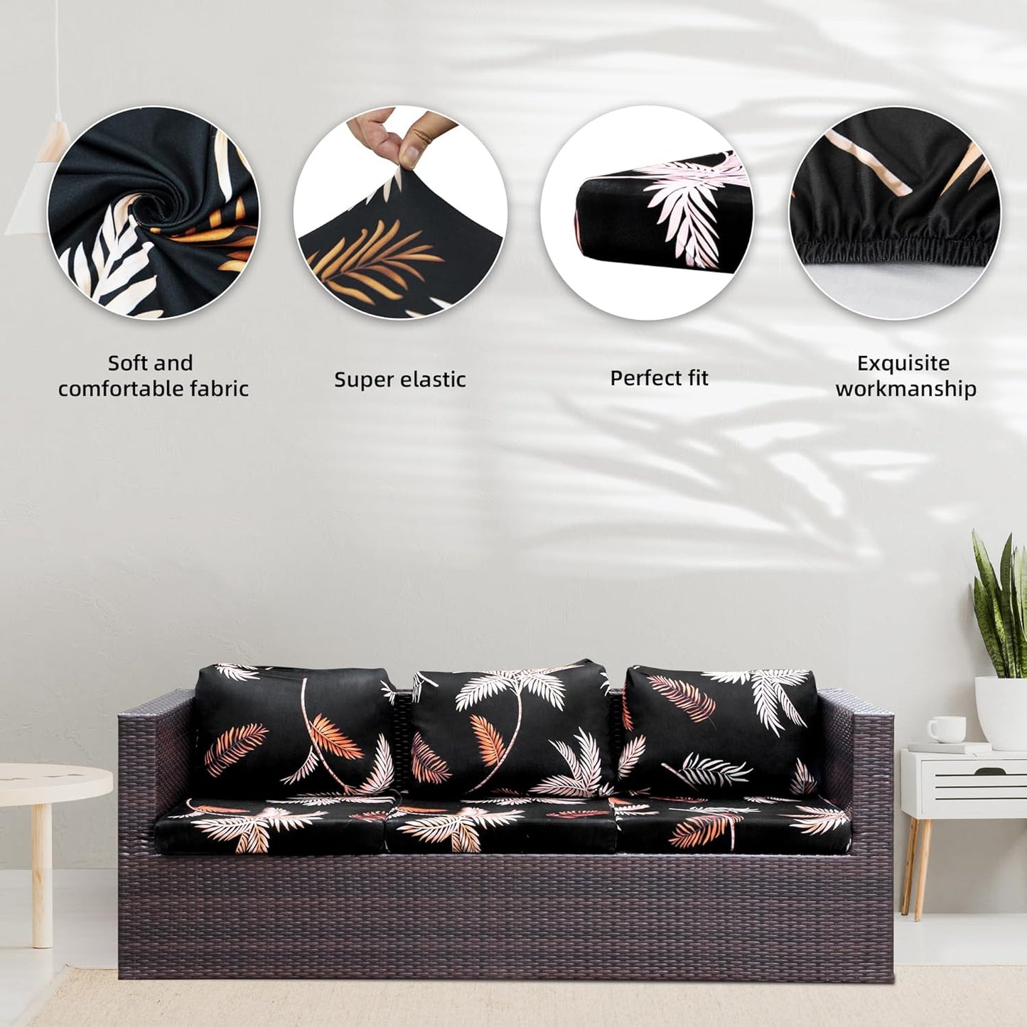 Skiennix 8-Piece Stretch Patio Cushion Covers - Washable Outdoor Sofa Slipcovers | Coconut Forest