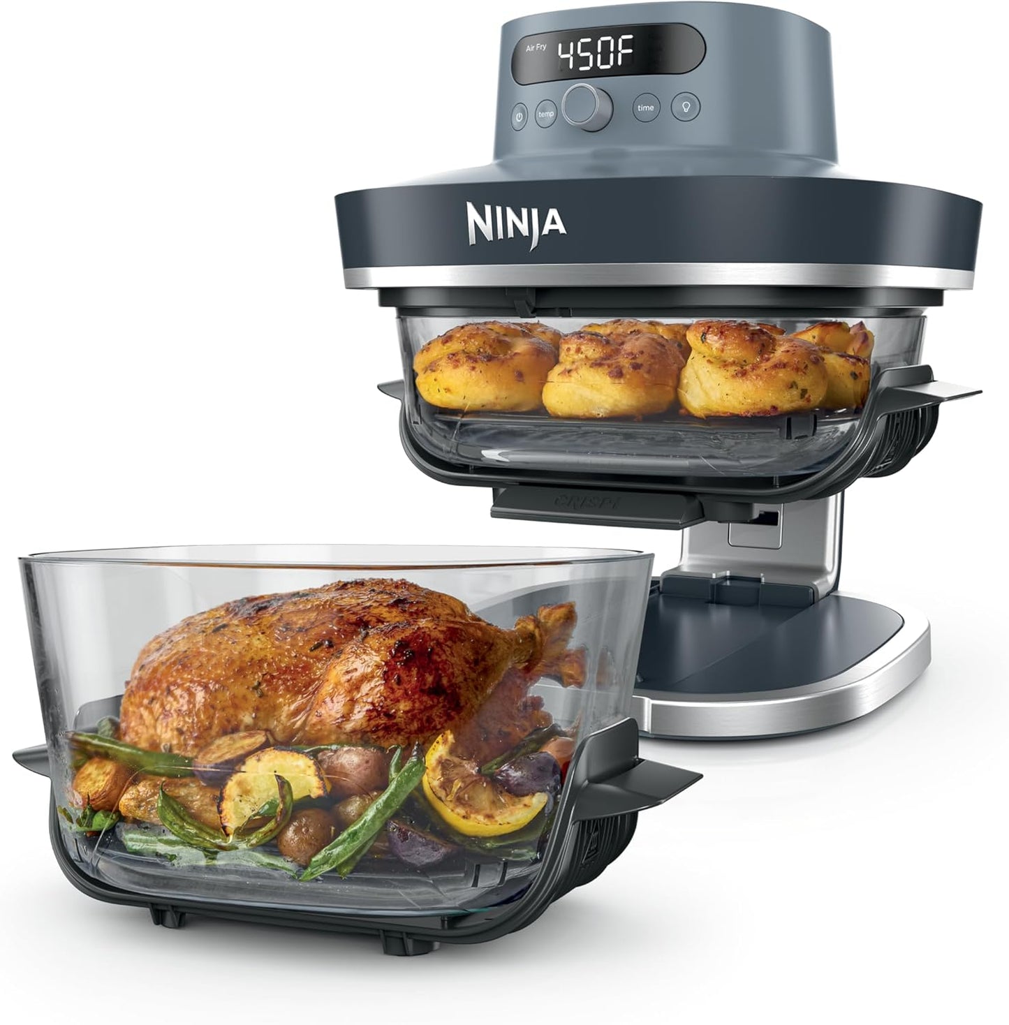 Ninja Crispi Pro 6-in-1 Glass Air Fryer - Nontoxic 6qt & 2.5qt Containers | Max Crisp, Bake, Roast, Dehydrate
