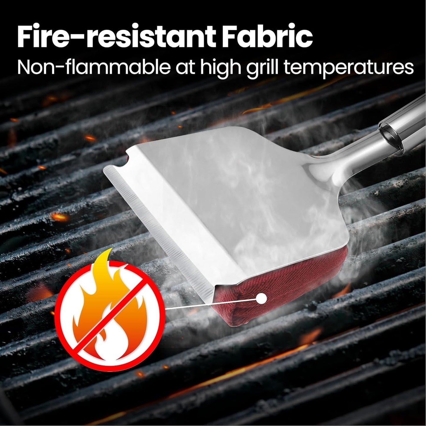 Skiennix 2-in-1 Stainless Steel Grill Brush Kit - Interchangeable BBQ Brush & Griddle Scraper with Fire-Resistant Sponge | Dishwasher Safe BBQ Cleaner