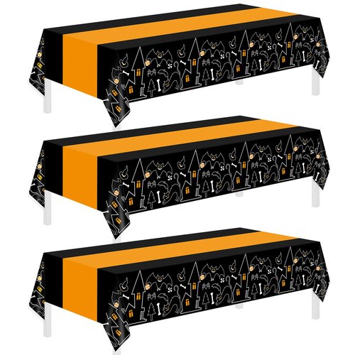 Childom 3 Pack Halloween Tablecloths,Disposable Plastic Tablecloths 54" x 108" Halloween Decorations,Plastic Table Cover for Birthday,Party Supplies,Holiday Table Cloth for Home,Dinner,Indoor,Outside
