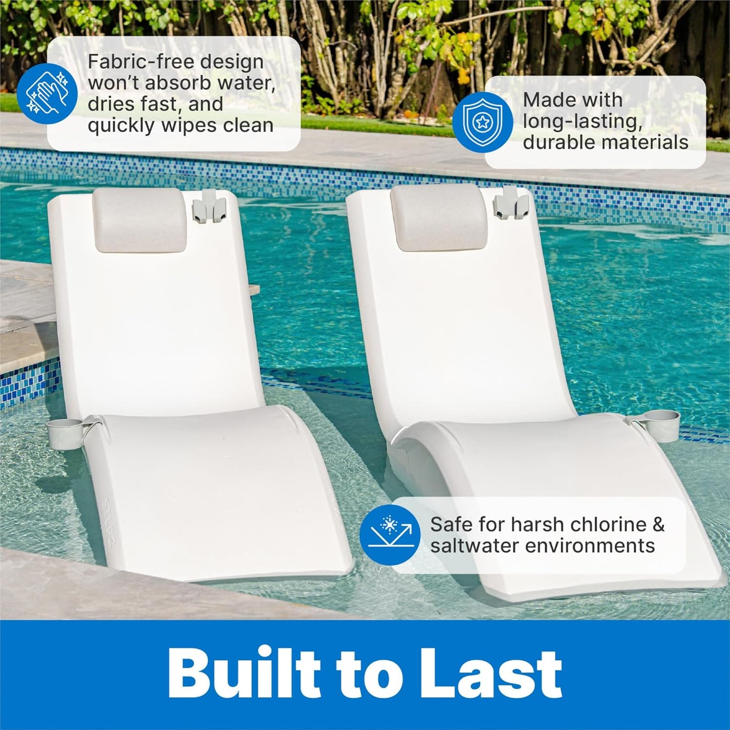 Step2 Vero Pool Lounger Accessories Set - 3-Piece with Pillow, Cup Holder & Phone Mount | Blue