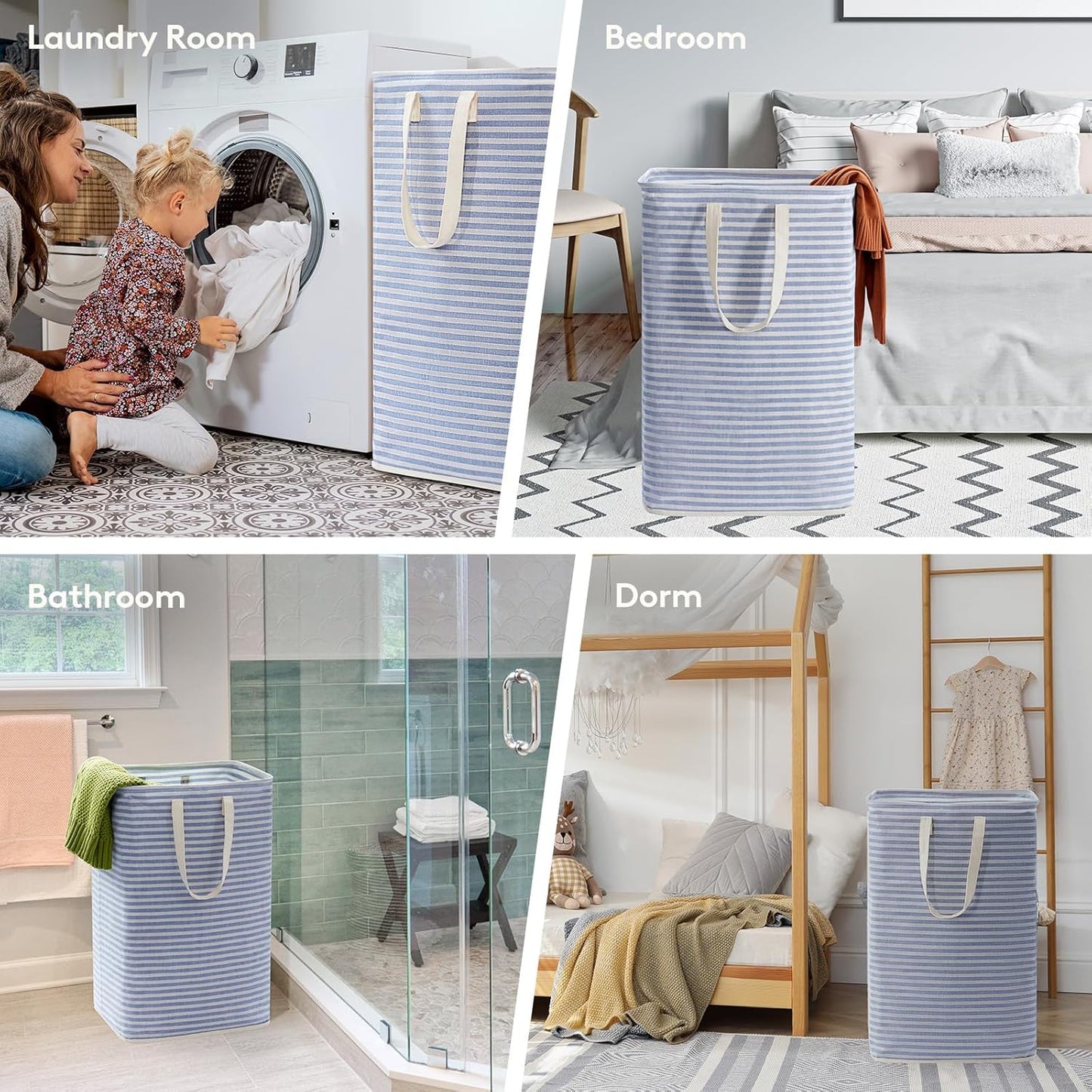 Lifewit 80L Collapsible Laundry Basket - Waterproof Hamper with Reinforced Handles | Blue Design