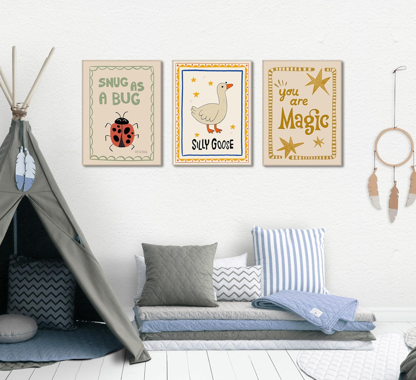 Silly Goose Nursery Canvas Wall Art - Cute Animal Insect Decor for Kids' Rooms | Framed Rustic Print