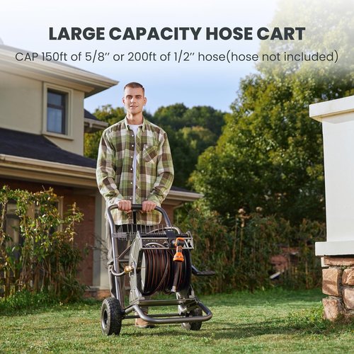 Giraffe Tools Garden Hose Reel Cart - Heavy Duty Metal Design | 200 ft Capacity with Wheels for Easy Mobility
