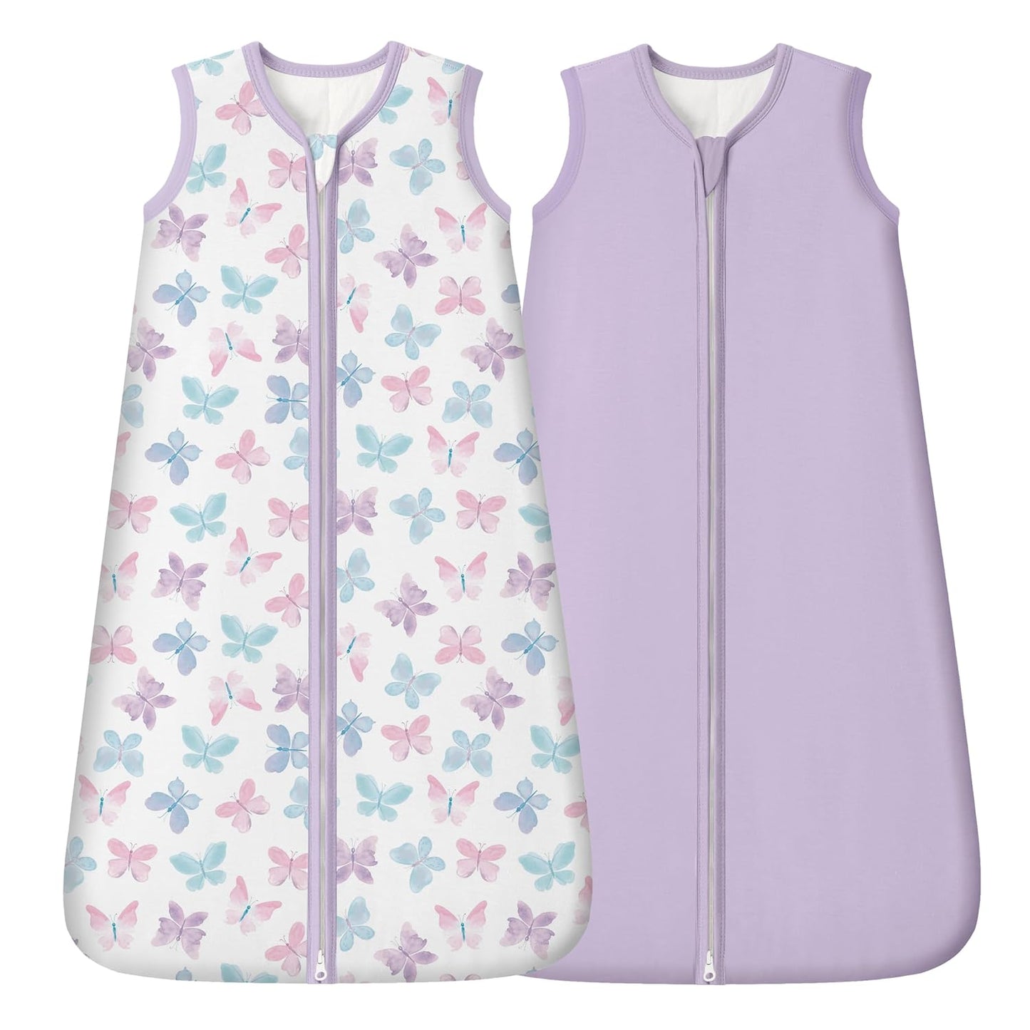 Rayon by Bamboo Baby Sleep Sack - Soft 1.0 Tog Wearable Blanket for Infants 6-12 Months | 2-Pack Purple Butterfly