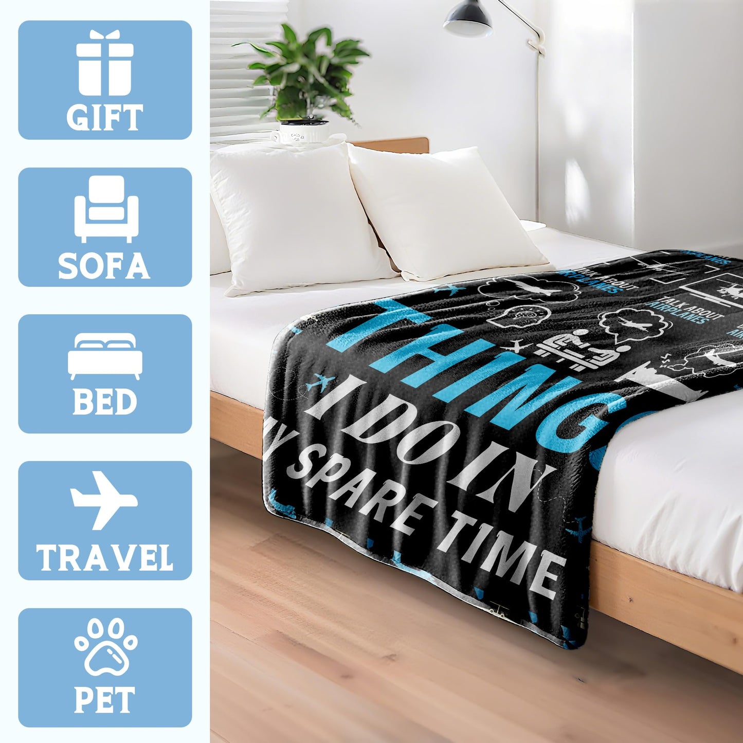 Airplane Throw Blanket, Aircraft Blanket, Pilot Gifts, Aviation Gifts for Men Boys Adults, Soft Flannel Plane Quilts, Airplane Decor, Lightweight Throw for Bed, Sofa, Outdoors, 40"x50" for Kids