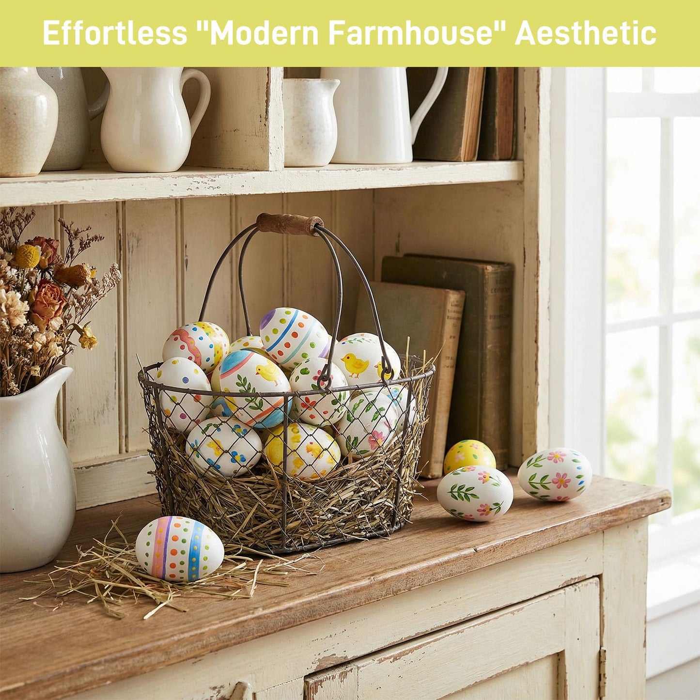 SallyFashion 48 Pcs White Wooden Eggs Fake Eggs Easter Eggs for Children DIY Game,Kitchen Craft Adornment,Toy Foods
