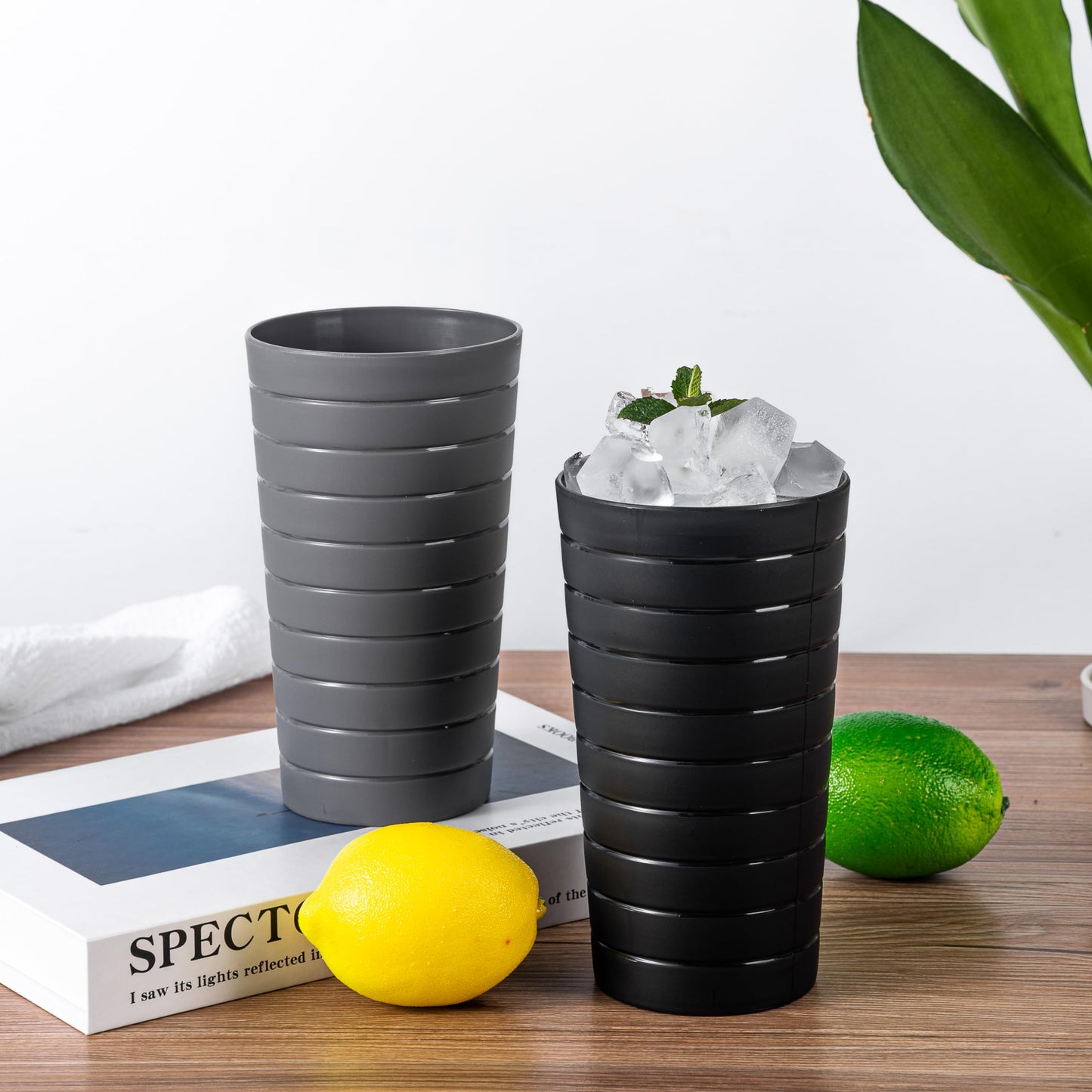 KX-WARE Mixed Drinkware 22-ounce Plastic Tumblers/Drinking Glasses/Party Cups/Iced Tea Glasses Set of 12 Grey Stone | Unbreakable, Dishwasher Safe, BPA Free