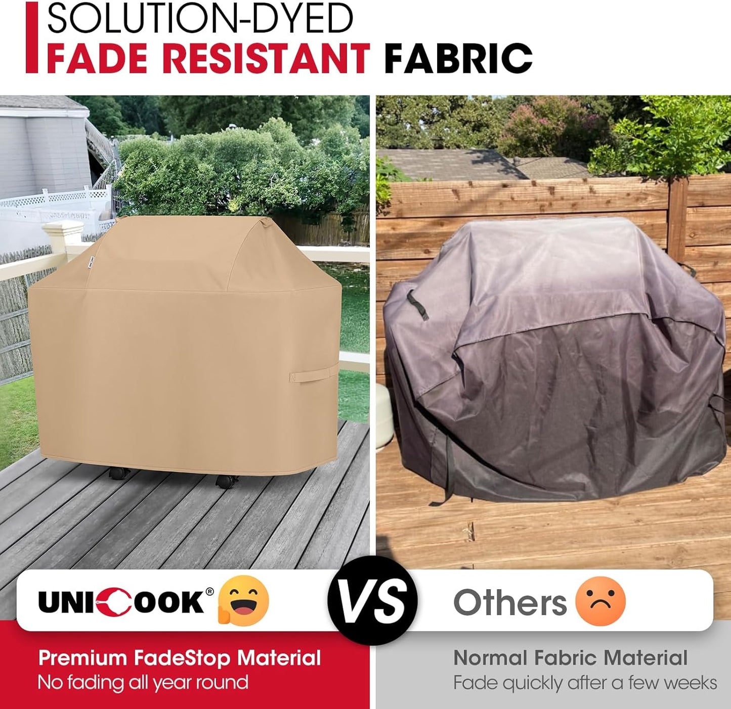 Unicook BBQ Grill Cover - Heavy Duty Waterproof 48 Inch for Weber, Char-Broil & Nexgrill | All Weather Protection, Light Brown