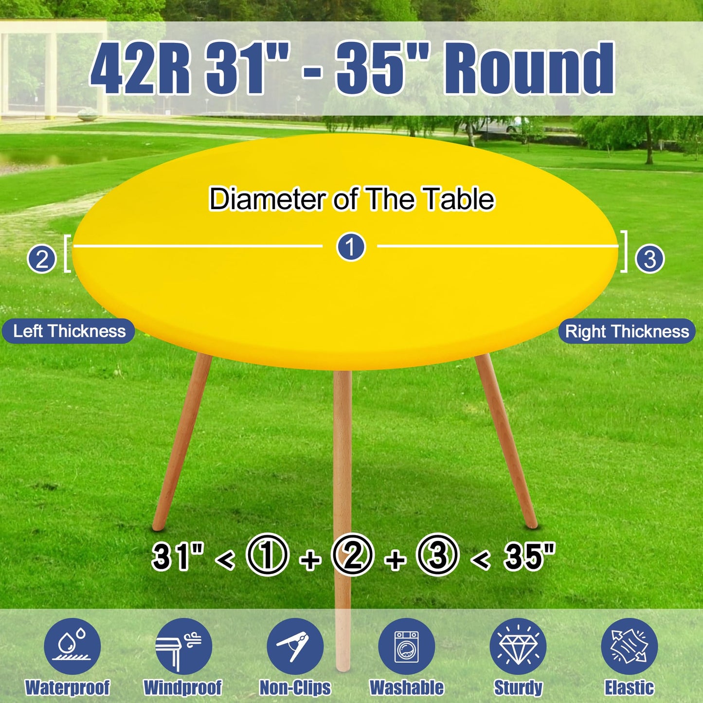 Moosfor Round Spandex Tablecloth, Elastic Fitted Waterproof Tablecloths for 31"-35" Tables, Stretch Washable Picnic Table Cover for Camping, Dining, Indoor and Outdoor, Yellow