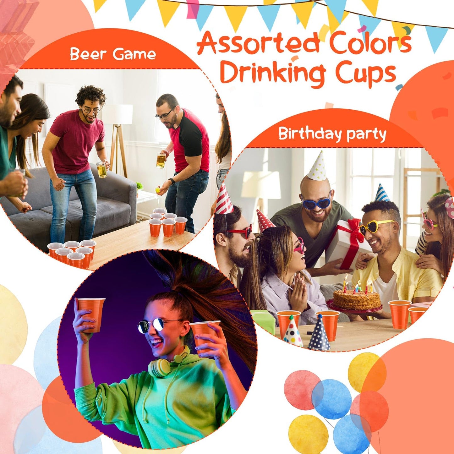 Sabary 100 Pack 12oz Plastic Cups Orange Graduation Heavy Duty Drinking Disposable Cups with Lines for Beverage Wedding Holiday Camping Barbecues Birthday Party Summer Outdoor Picnic