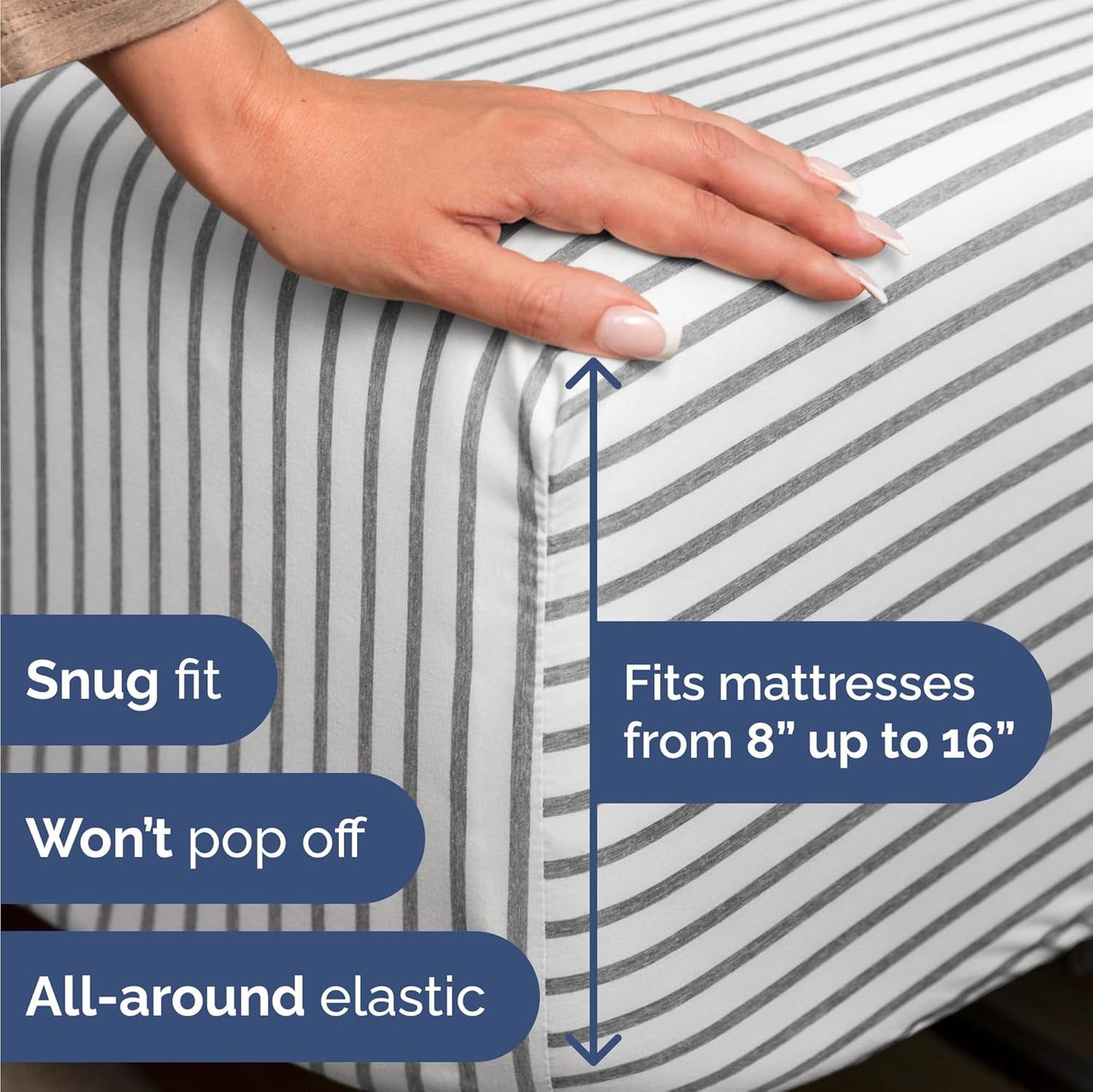Skiennix Twin Size 3-Piece Sheet Set - Comfy Cooling Bed Sheets | Luxury Grey Stripes, Deep Pockets, Soft & Wrinkle-Free