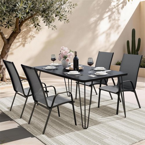 JEAREY Outdoor Dining Chairs Set of 4 - Stackable All-Weather Furniture for Lawn & Garden | Deep Gray