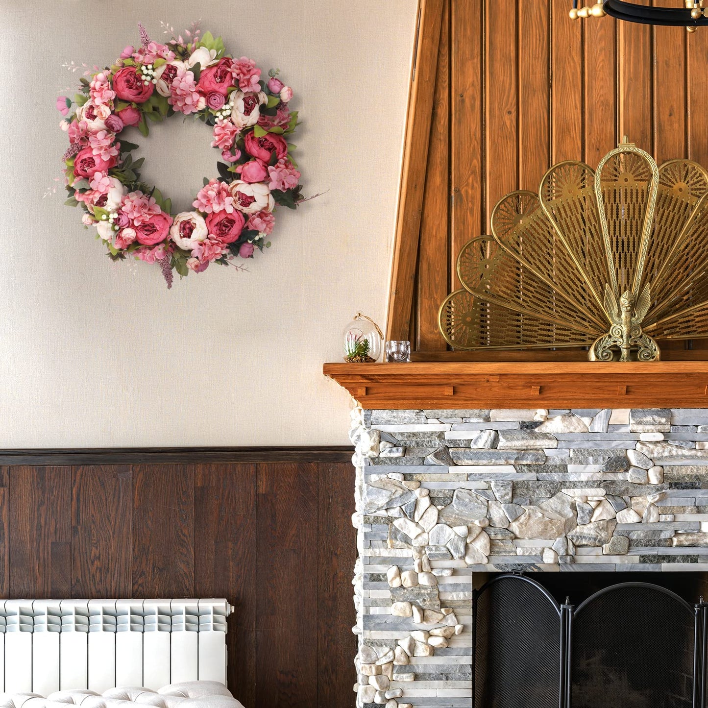 Wreath 26 Inches - Peony Flower Spring Wreaths for Front Door Outside - Summer Floral Bud Wreath -Handmade Door Wreaths,Pink&Purple&Green