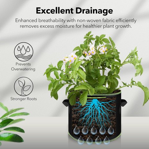 BN-LINK 10 Gallon Grow Bags - Heavy Duty Aeration Fabric Pots with Handles for Vegetables & Flowers