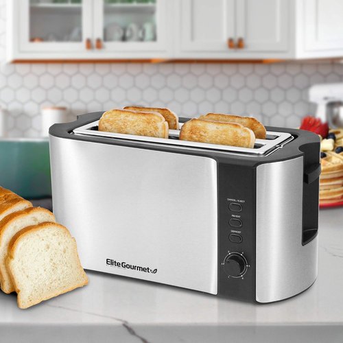 Elite Gourmet ECT-3100 4-Slice Toaster - Extra Wide Slots for Bagels & Sourdough | 6 Browning Settings | Stainless Steel