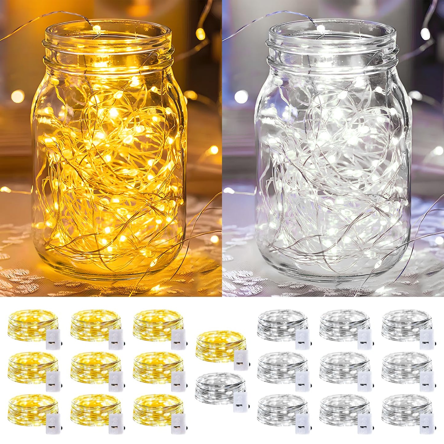 20 Pack LED Fairy Lights Battery Operated,3 Features Blinking Slowly Blinking & just on 7FT 20 LED Waterproof Mini Twinkle String Lights for Christmas Decorations,10 White & 10 Warm White