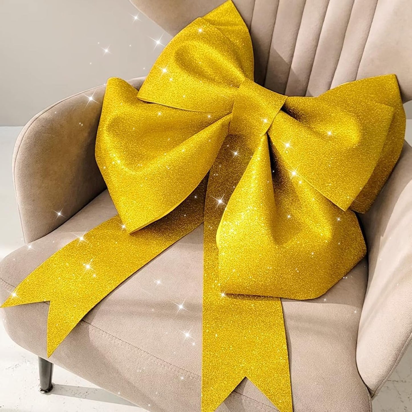 Skiennix Giant Bows - 20"x24" Gold Glitter Decorative Bows for Weddings & Parties | 2 Pack