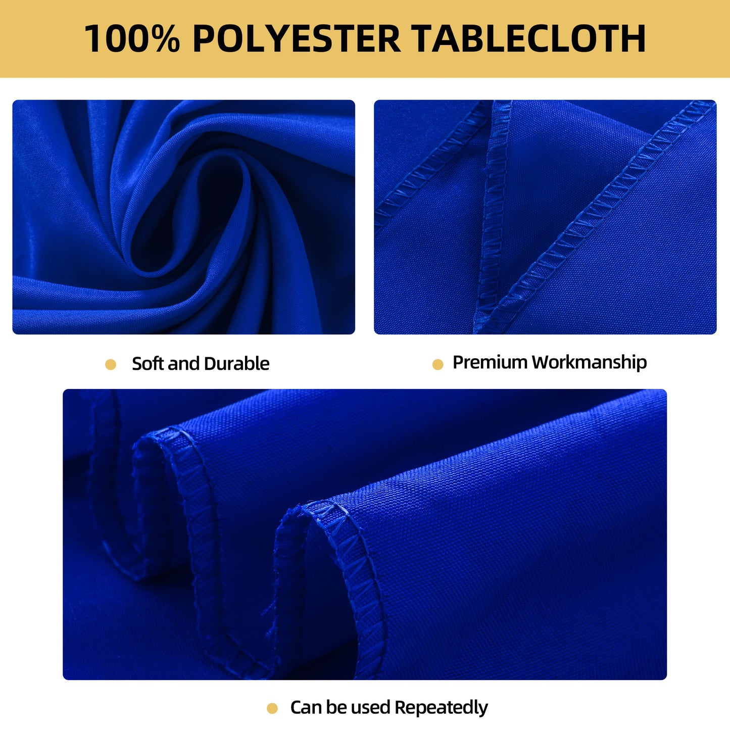 ZarzaaSik 10-Pack Round 108-inch Royal Blue Table Cloths, Solid Stain and Wrinkle Resistant Circular Tablecloth, Premium Plain Weave Polyester Fabric Table Linen Covers for Hotel, Banquet