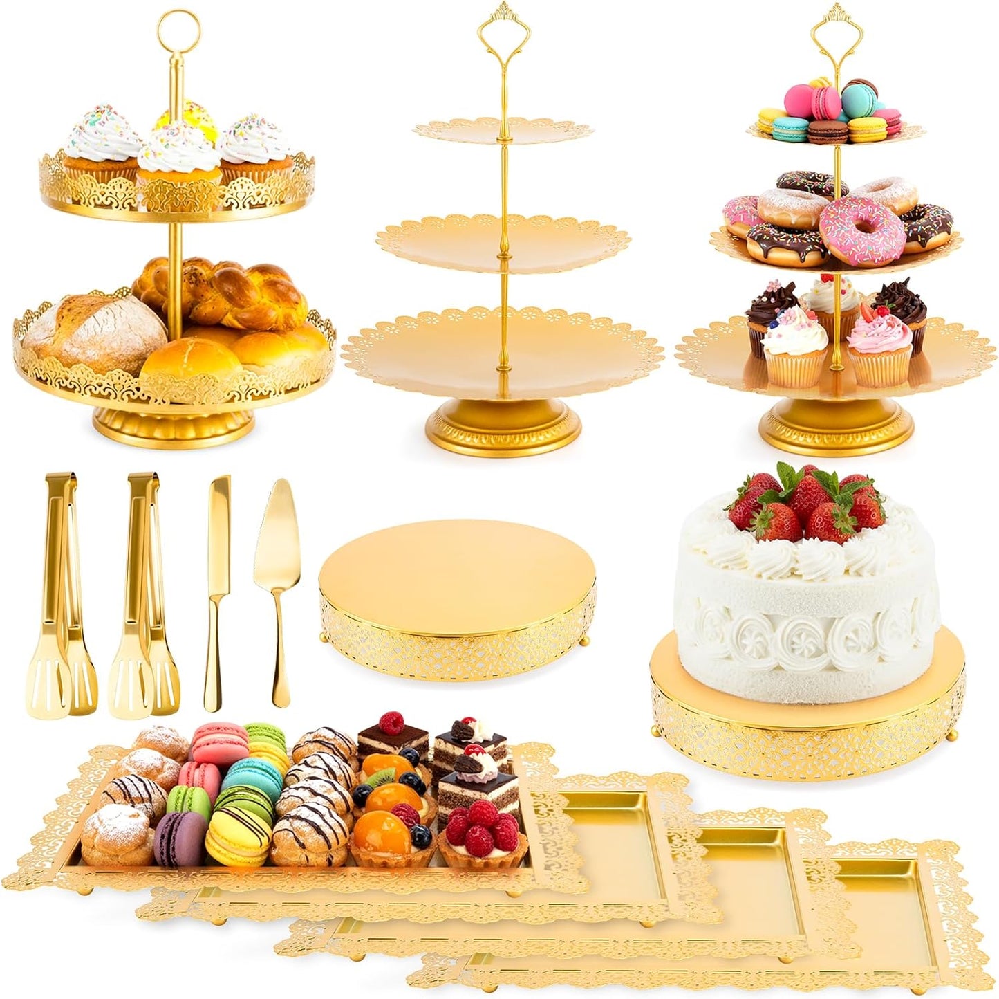 Skiennix 13 PCS Metal Cake Stand Set - Elegant Dessert Display for Weddings & Parties | Easy Assembly