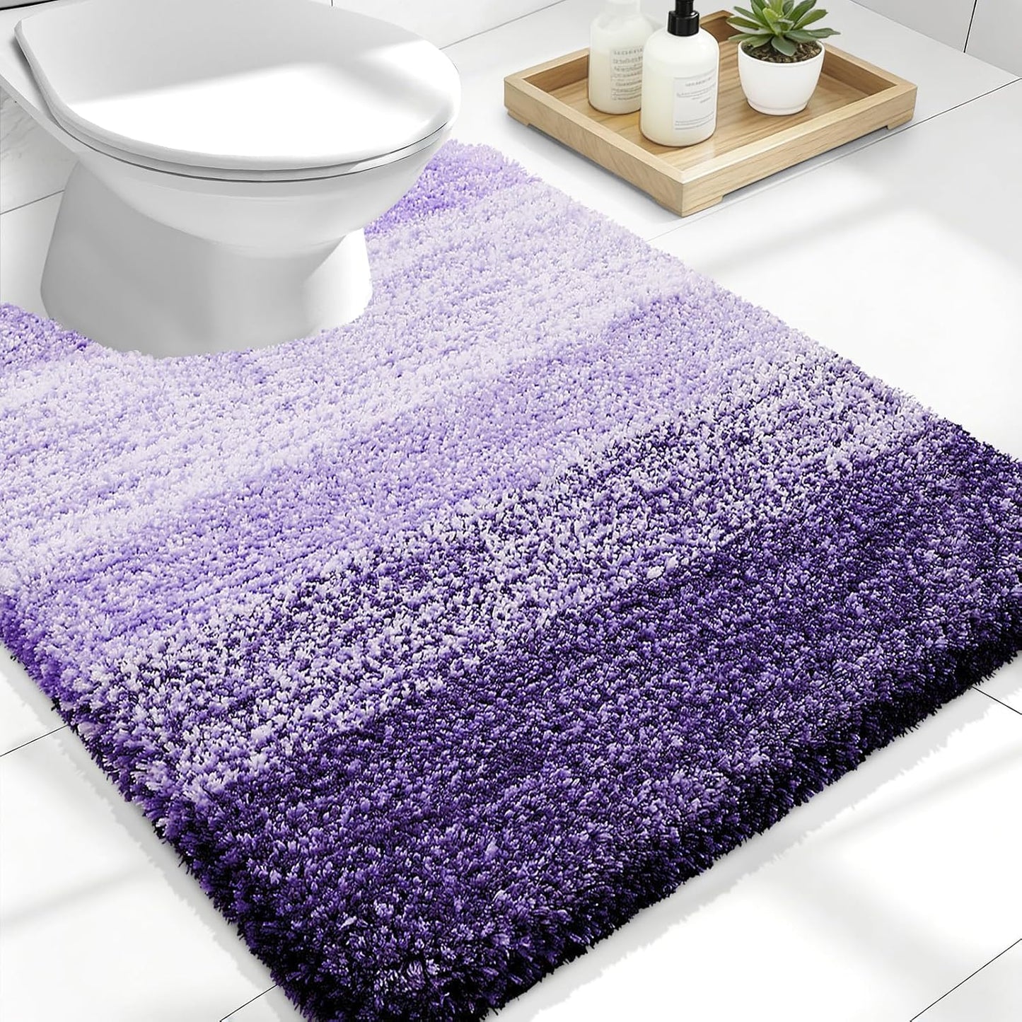 OLANLY Luxury U-Shaped Toilet Rugs - Extra Soft Microfiber, Non-Slip, 24x20, Violet Color