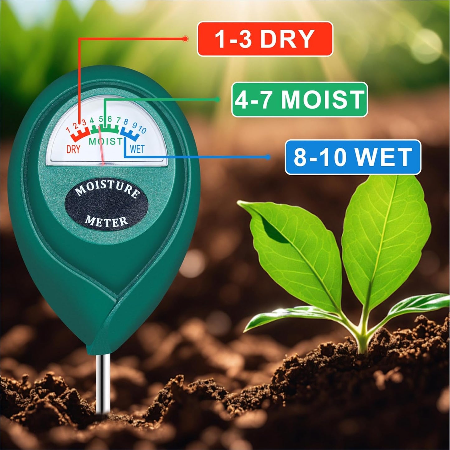 XLUX Soil Moisture Meter - Long Probe Water Monitor for Indoor/Outdoor Plants | 2-Pack