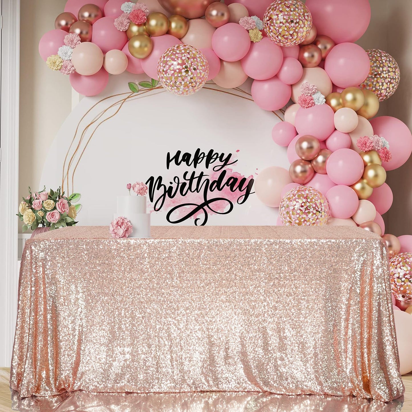 Juya Delight 60" x 120" Rose Gold Rectangle Sequin Tablecloth for Party Dinner Banquet Festival Wedding Anniversary Exhibition Dessert Table