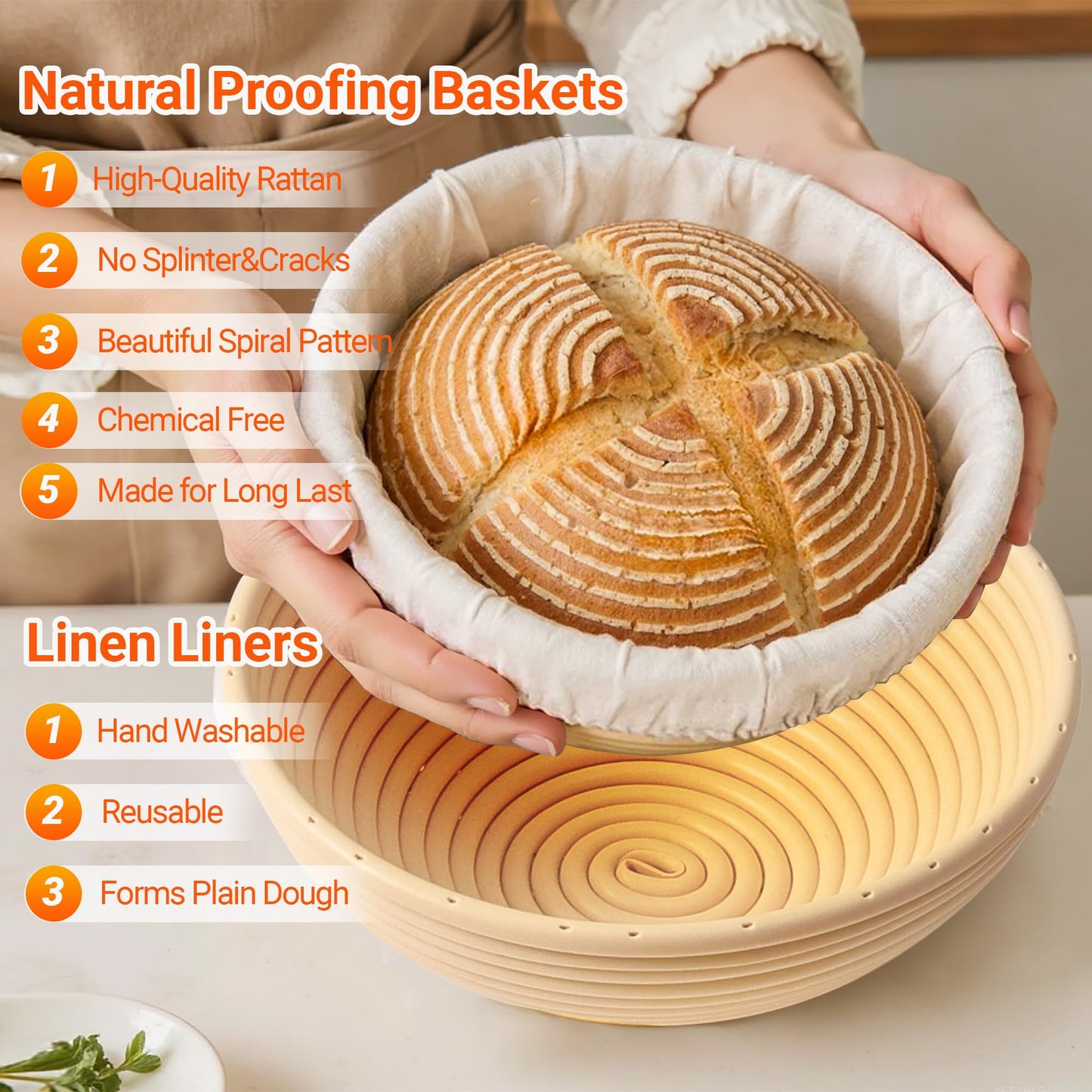Olforce Banneton Sourdough Proofing Basket Kit,10"Round & 11"Oval Proofing Basket with Liners & Covers,Bread Baking Supplies for Home or Professional Sourdough Bakers Baking Tool
