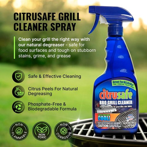 Citrusafe Grill Cleaning Kit - 16oz Cleaner Spray, Scrubber 3-Pack & Nylon Brush | BBQ & Oven Tools
