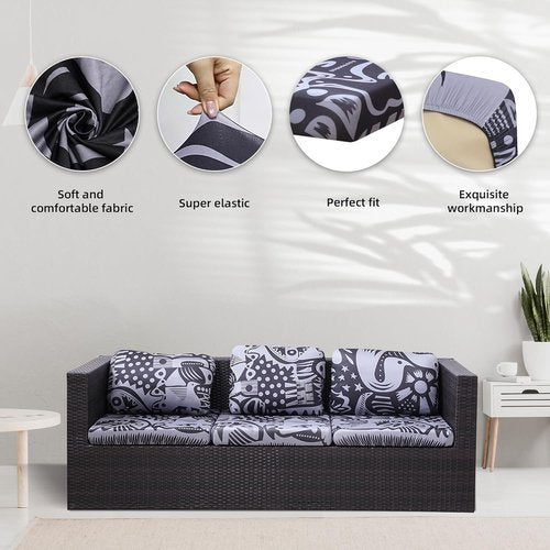 BIETYONE 8Pcs Stretch Patio Cushion Covers - Washable Outdoor Sofa Slipcovers in Grey Pigeon