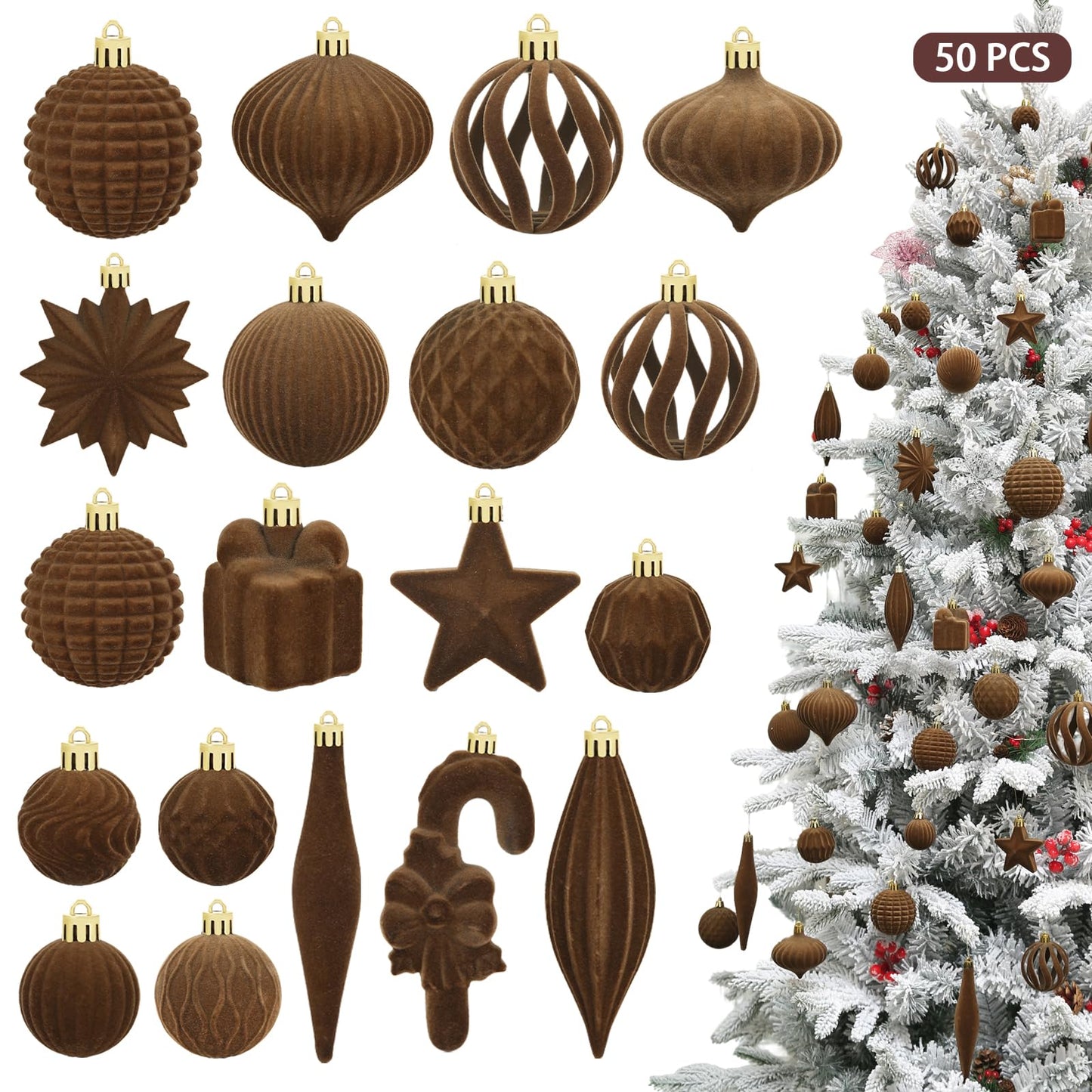 Velvet Christmas Ornaments Balls Set, 50 Pcs Hanging Balls for Xmas Tree Decorations Wedding Wreath Garland Holiday Party Office Home Decor
