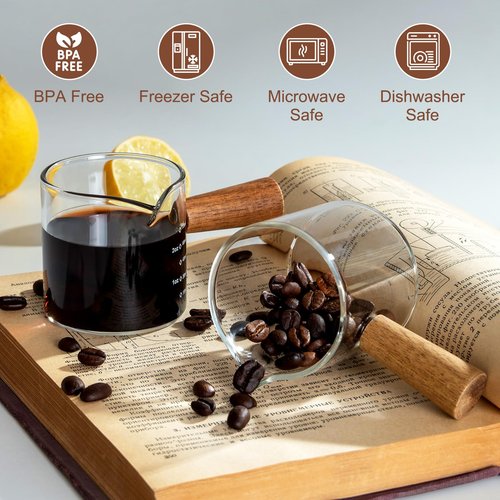 FrutPunch Espresso Cups Set of 2, 3OZ Espresso Shot Cups, V-Shaped Mouth Espresso Shot Glass, with Handle and Scale, Coffee Bar Accessories, Perfect for Making Coffee, Drinks, Etc.
