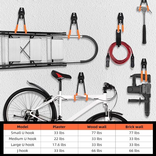 Garage Hooks by [Brand Name] - Heavy Duty 7.7-Inch Large Square Wall Hooks for Ladders, Bikes & Tools | 4 Pack, Black