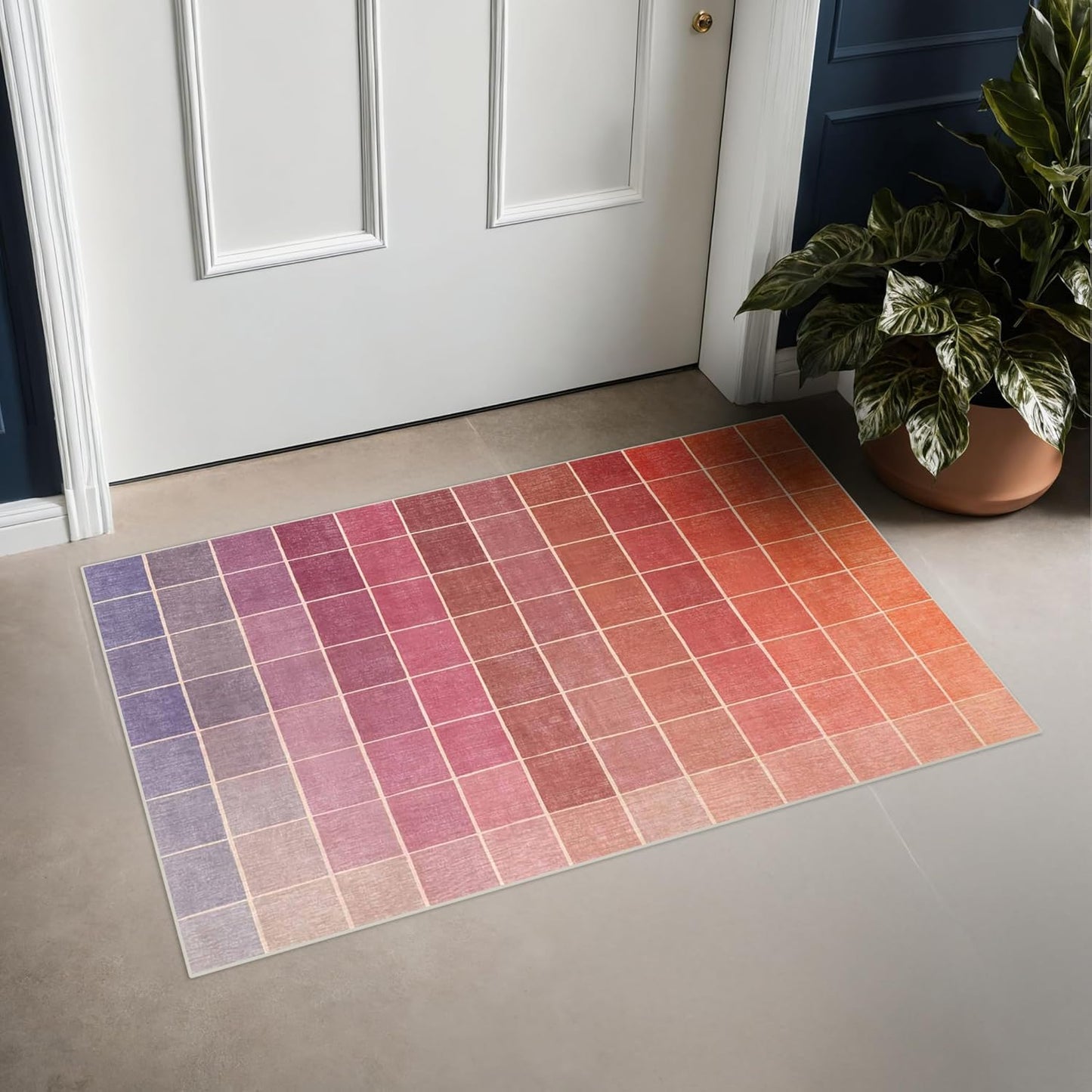 Skiennix Mid Century Modern Ombre Pink Checkered Rug - Washable Small Area Rug 2x3 for Entryway & Kitchen