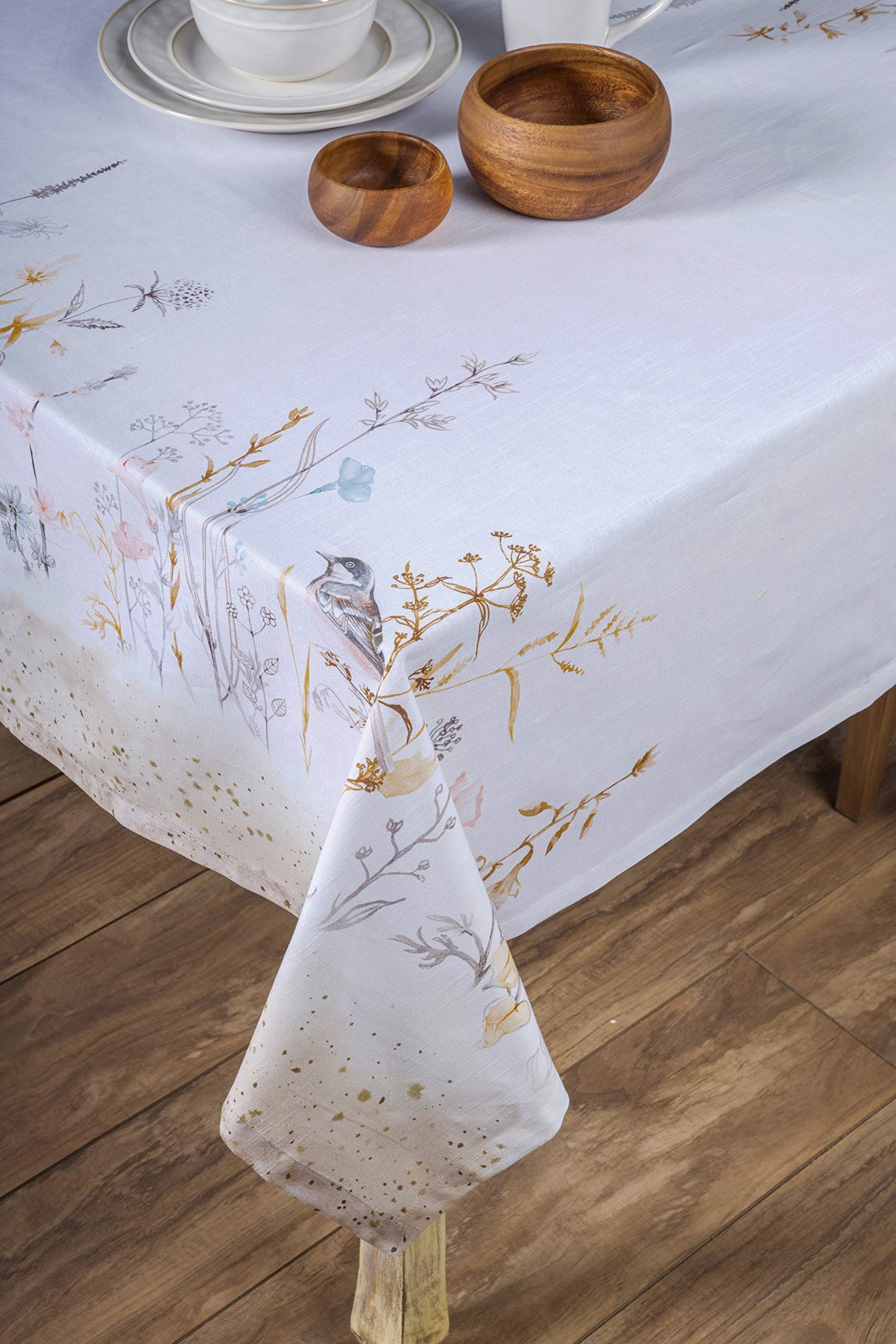 Maison d' Hermine Table Cloth Square Table 100% Cotton 60 x 60 Inches Tablecloth Reusable Decorative for Dining Kitchen Room Farmhouse Home Gifts for Mothers day Spring Summer - Meadow Florals - Beige