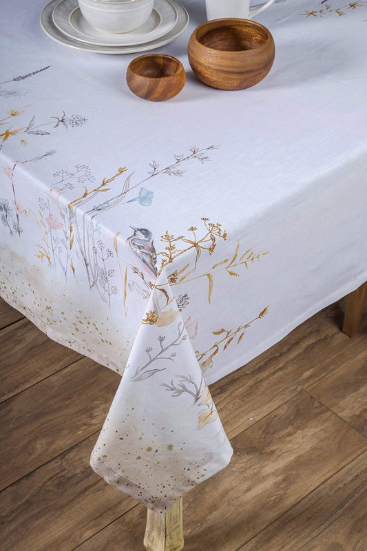 Maison d' Hermine Table Cloth Rectangle Table 100% Cotton 60 x 120 Inches Tablecloth Reusable Decorative for Dining Kitchen Farmhouse Home Gifts for Mothers Day Spring Summer- Meadow Florals - Beige