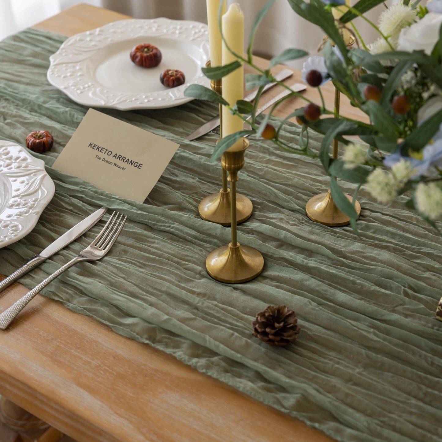 Keketoarrange Sage Green Table Runner Sheer French Country Decor Rustic Gauze Bali Yarn Cheesecloth 120 Inch 10 FT Cheese Cloth for Wedding Baby Bridal Shower Party Spring Summer Home Decorations
