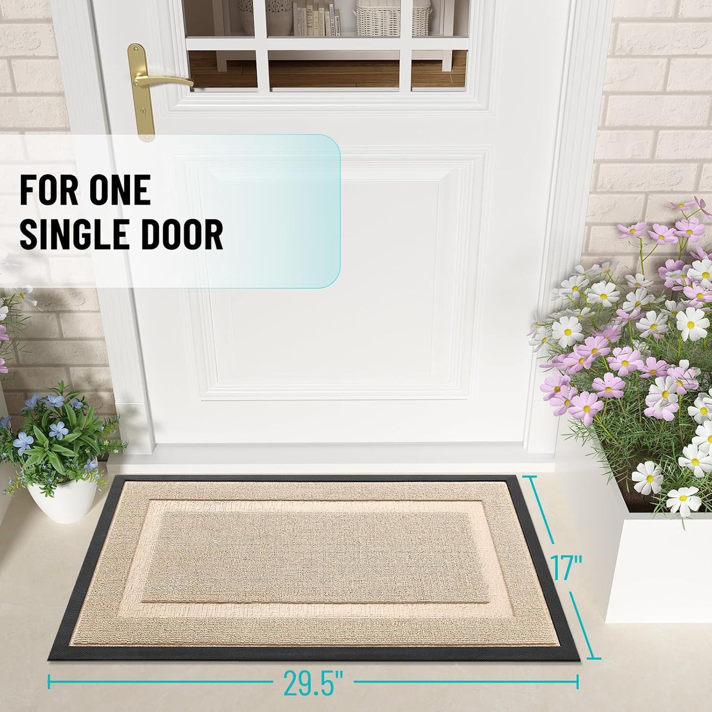 OLANLY Waterproof Front Door Mat - All-Season Natural Rubber Doormat | Easy Clean, Low Profile, 71x23, Off-White