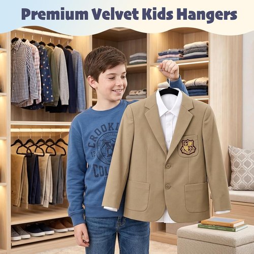 HOUSE DAY 14-Inch Kids Velvet Hangers - 50 Pack Non-Slip Durable Felt Hangers for Youth & Teens | Black