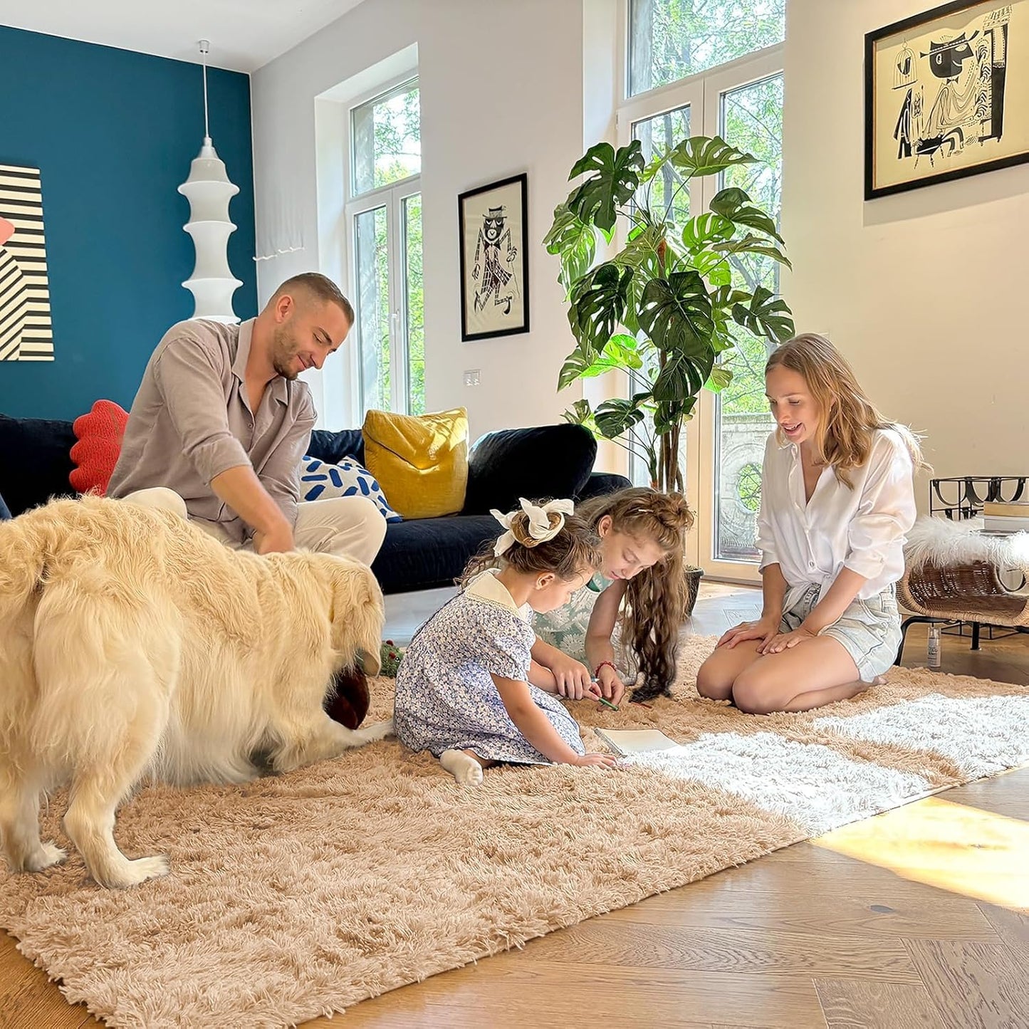 OLANLY Large Area Rug - Soft Fluffy Shaggy Indoor Carpet for Living Room & Bedroom | 5x9, Beige
