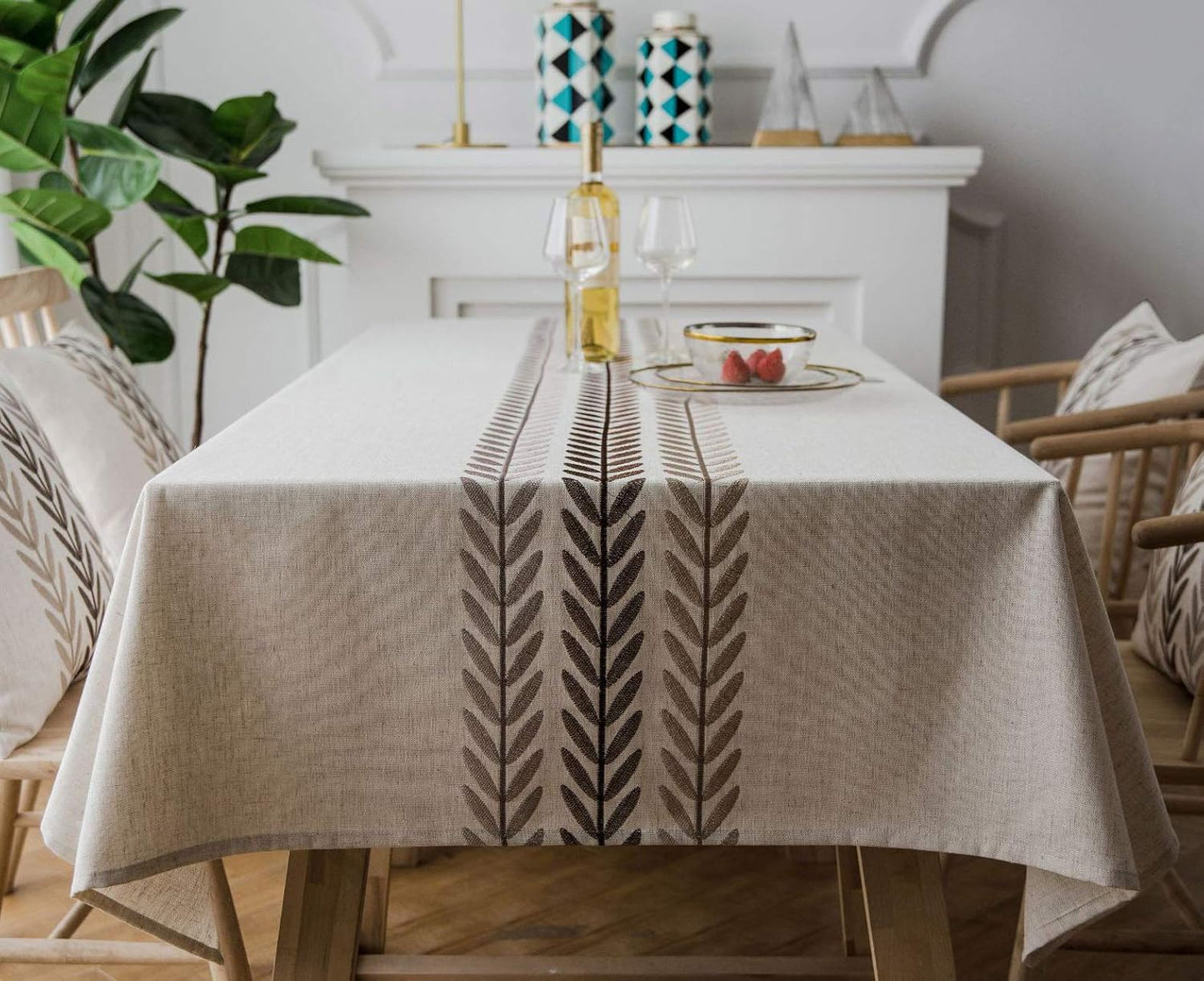 Heavyweight Cotton Linen Wheat Ear Tablecloth - Waterproof & Dust-Proof for Kitchen Dining (53 x 53 Inch, Rectangle/Oblong)
